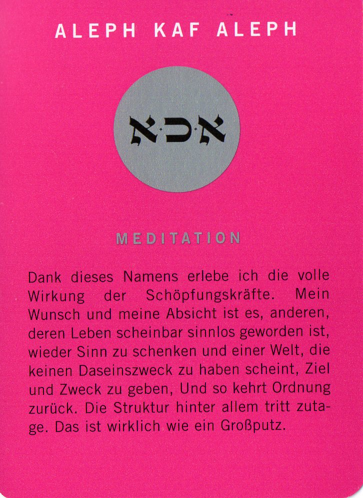 Am Ende noch eine Meditationskarte aus dem Kartenspiel Die 72 Namen Gottes