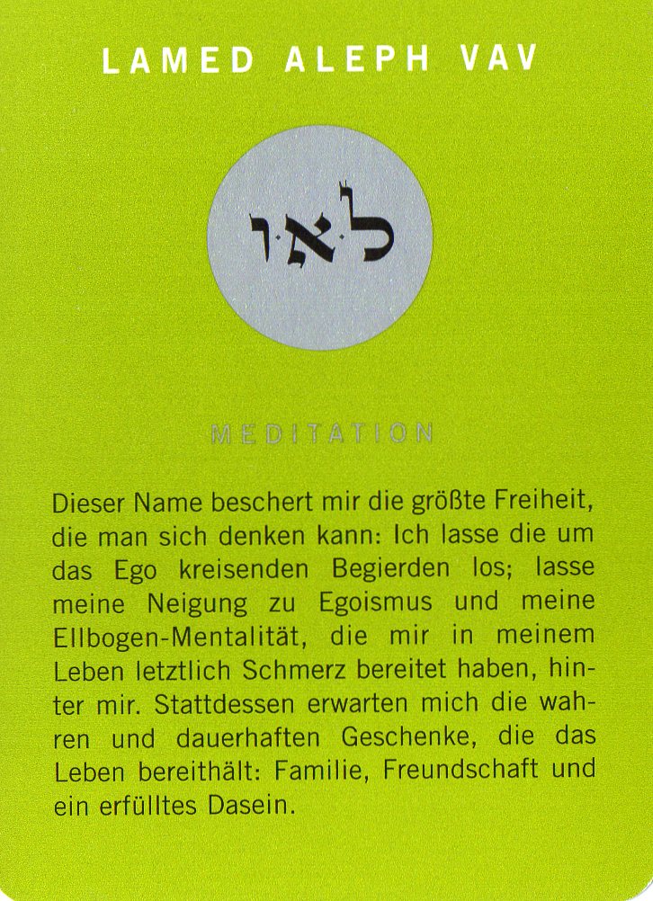 Am Ende noch eine Meditationskarte aus dem Kartenspiel Die 72 Namen Gottes