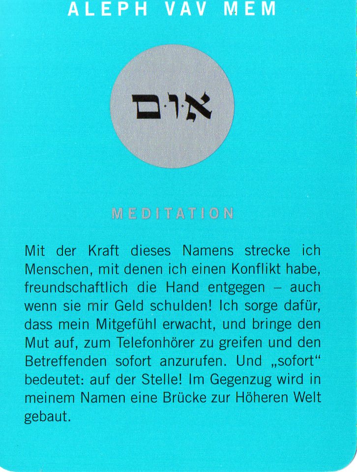 Am Ende noch eine Meditationskarte aus dem Kartenspiel Die 72 Namen Gottes