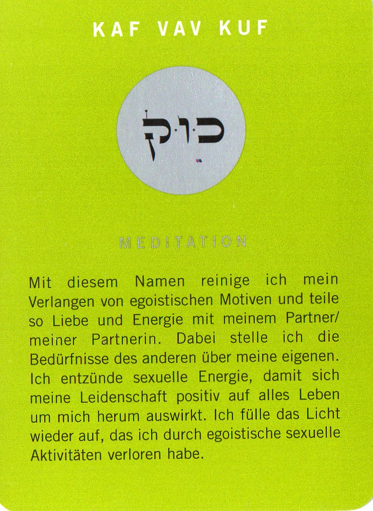 Am Ende noch eine Meditationskarte aus dem Kartenspiel Die 72 Namen Gottes