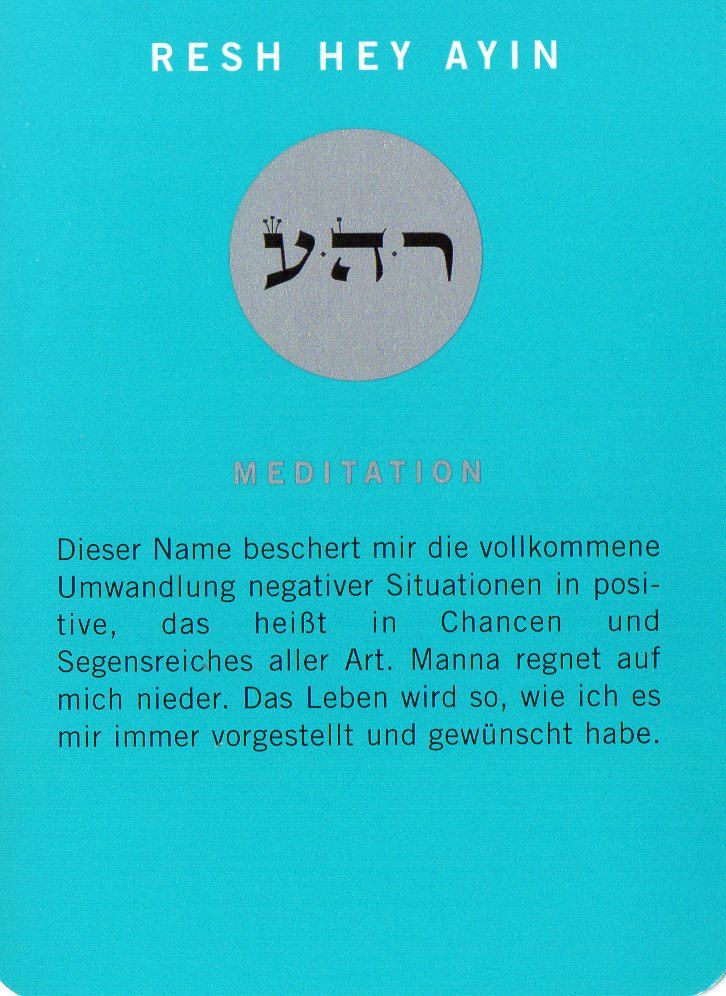 Am Ende noch eine Meditationskarte aus dem Kartenspiel Die 72 Namen Gottes